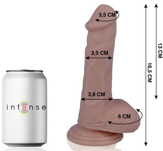 Užší dildo 16.5 x 3.5 cm s koulemi a přísavkou